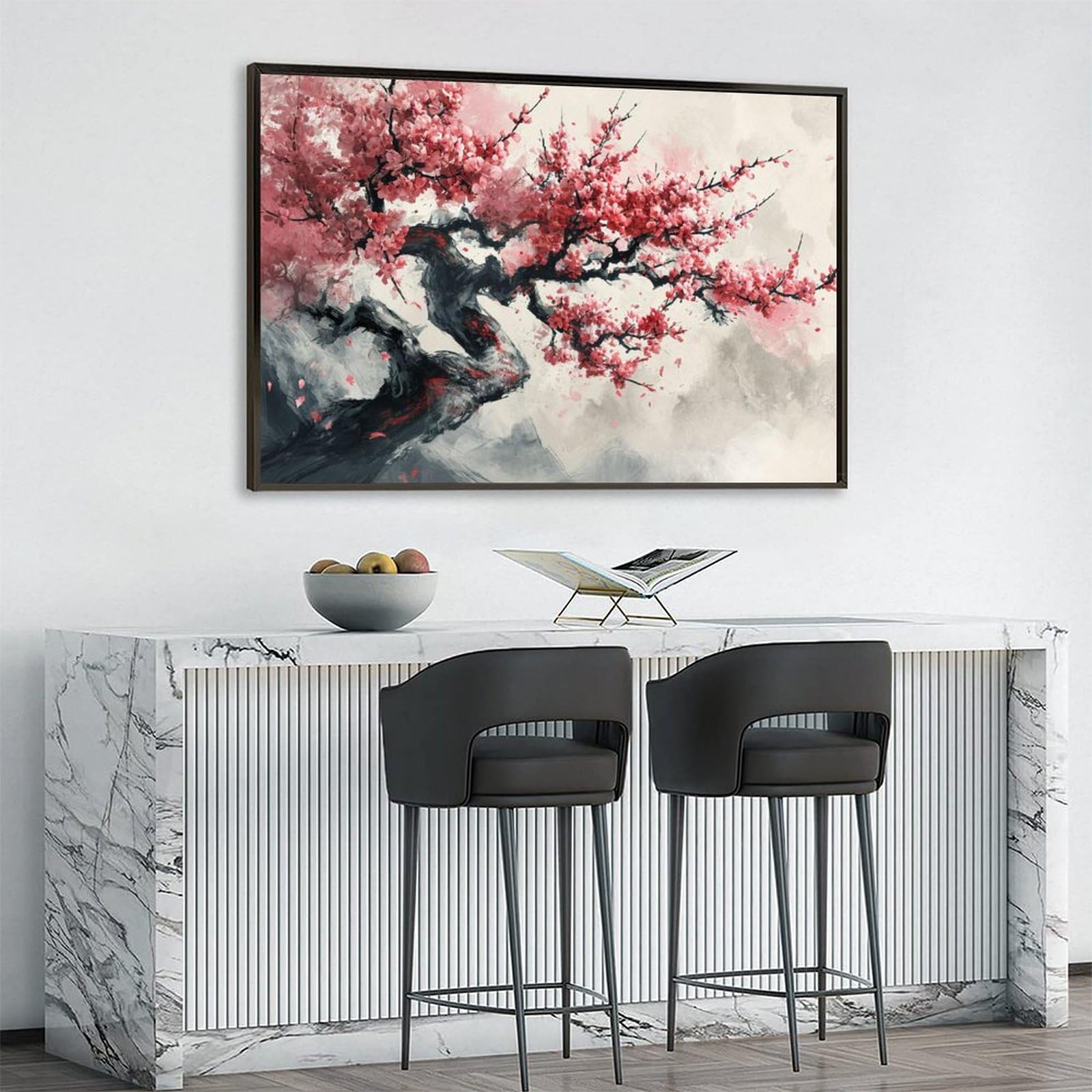 Amazon.co.jp: 絵画 桃の花の中国風水墨画インテリア 絵画 魅力的な花